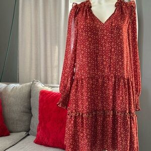 Max Studio Rust Floral Long Sleeve Dress